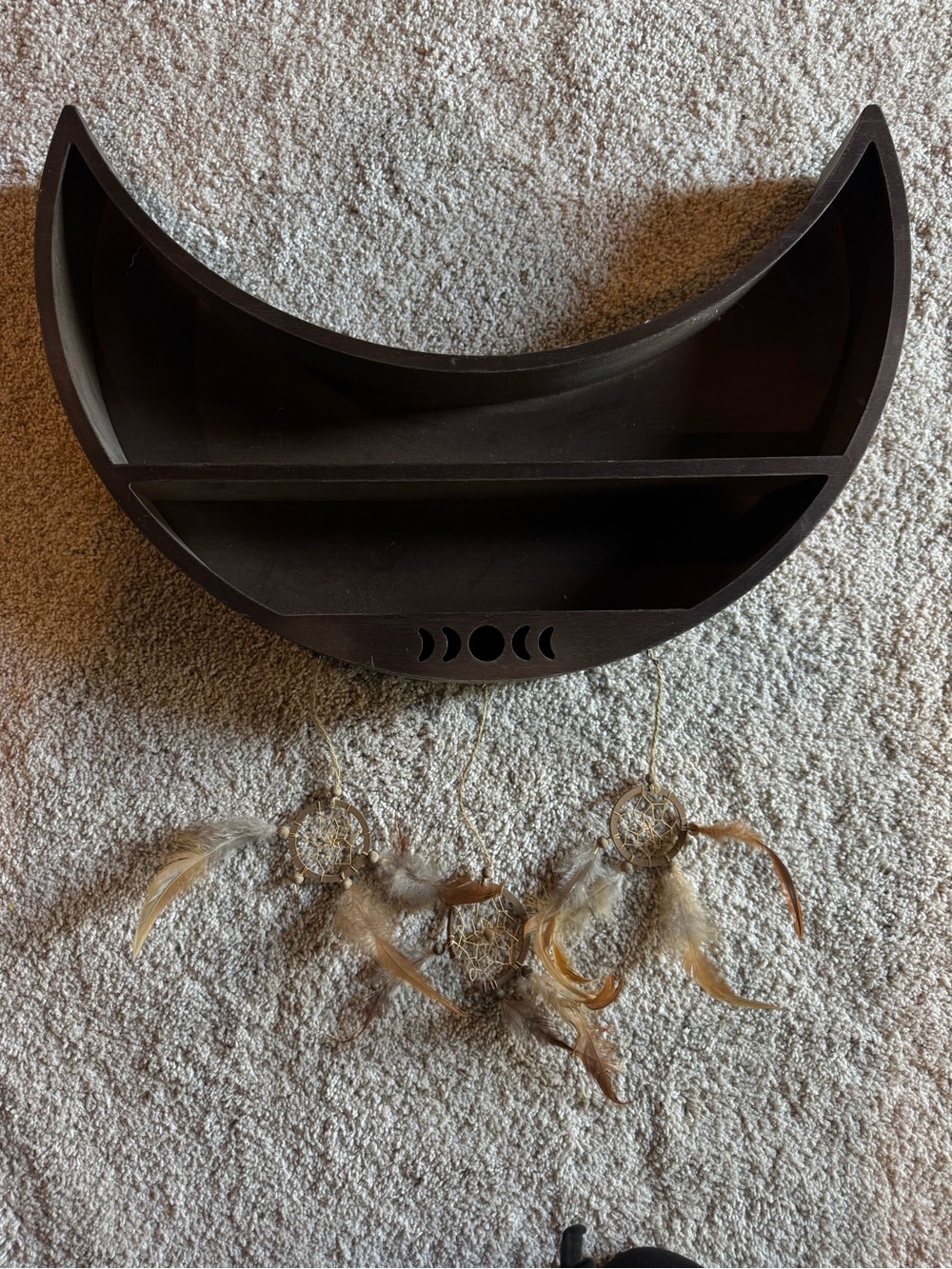HUGE Wooden Crescent Moon Trinket Shelf Wall Decor in Dark Brown - Picture 2 of 15